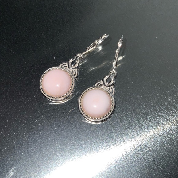 NIB JTV Pink Peruvian Opal Sterling Silver Dangle Earrings - Picture 3 of 8